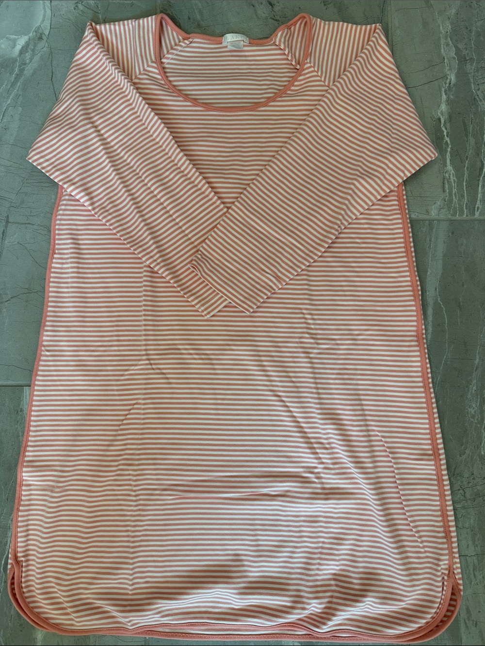 LAKE Striped Long Sleeve Sleep Gown in Coral and White
